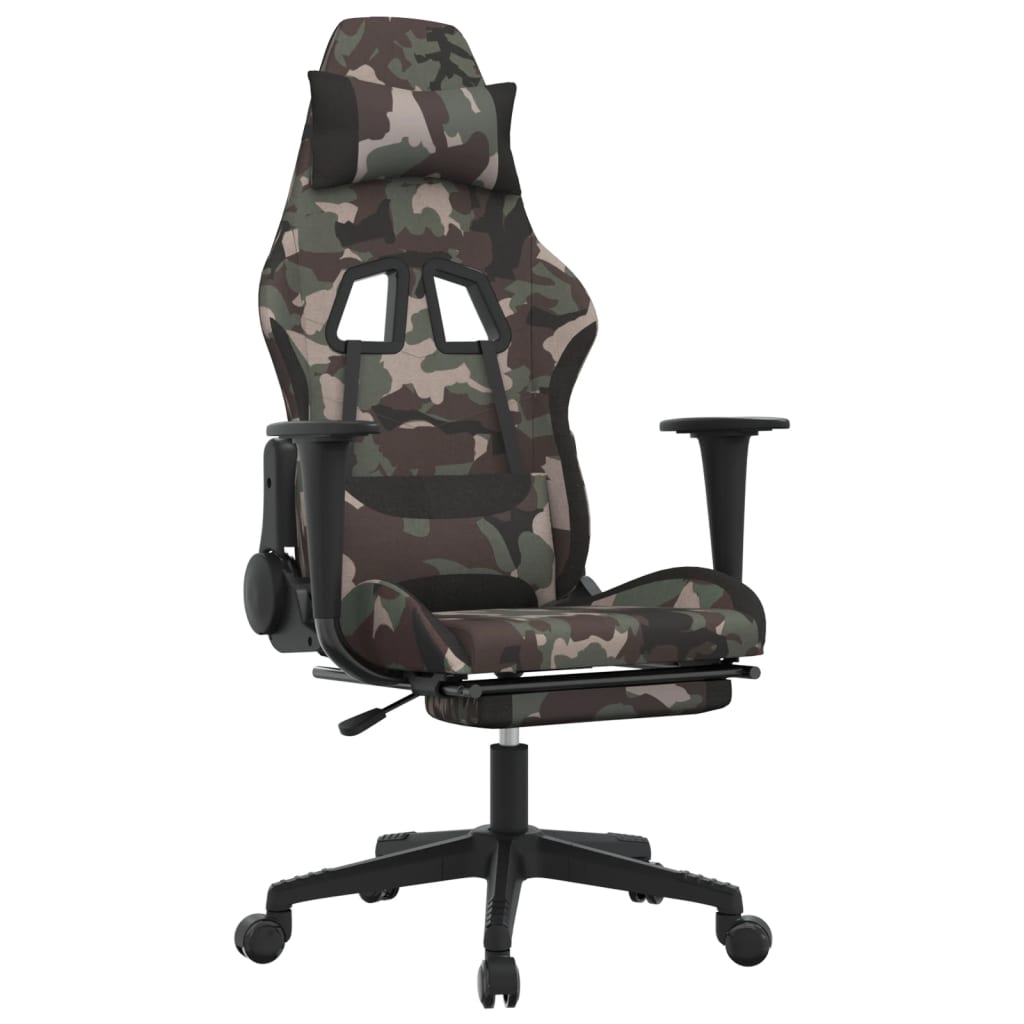 Sedia da Gaming con Poggiapiedi Mimetico e Nero in Tessuto