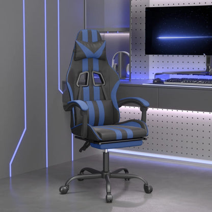 Sedia da Gaming con Poggiapiedi Nero e Blu in Similpelle