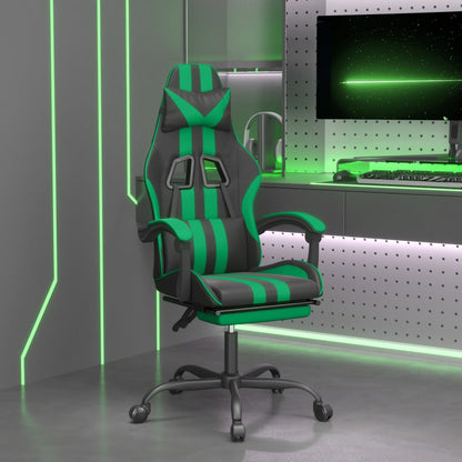 Sedia da Gaming con Poggiapiedi Nero e Verde in Similpelle
