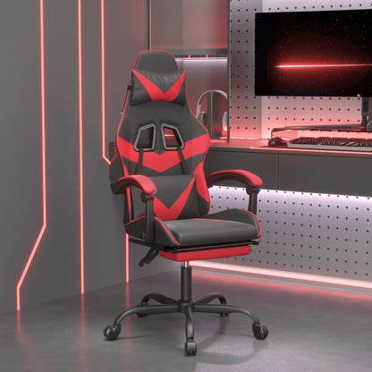Sedia da Gaming con Poggiapiedi Nero e Rosso in Similpelle
