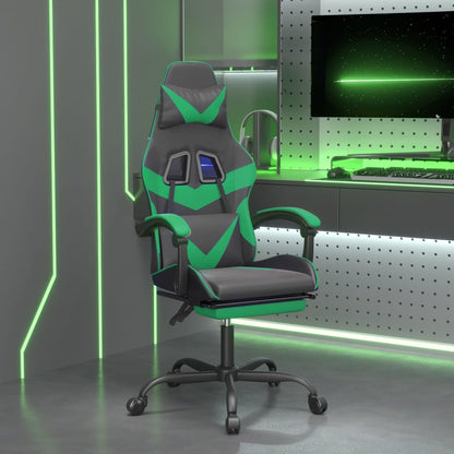 Sedia da Gaming con Poggiapiedi Nero e Verde in Similpelle