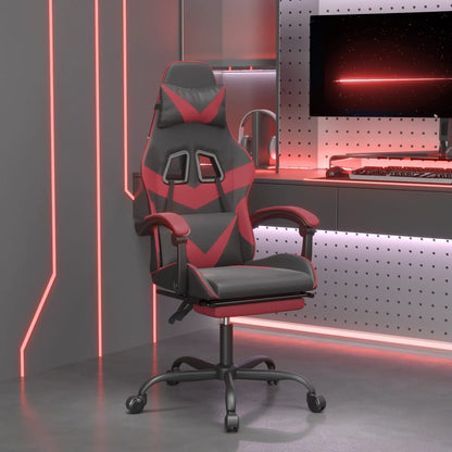 Sedia da Gaming con Poggiapiedi Nero e Rosso Vino in Similpelle
