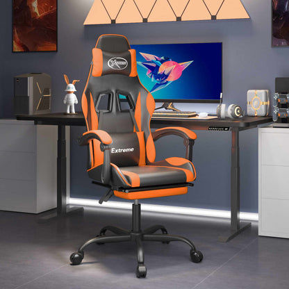Sedia da Gaming con Poggiapiedi Nero e Arancione in Similpelle