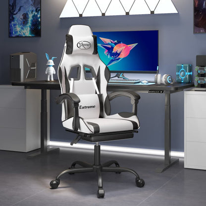 Sedia da Gaming con Poggiapiedi Bianco e Nero in Similpelle