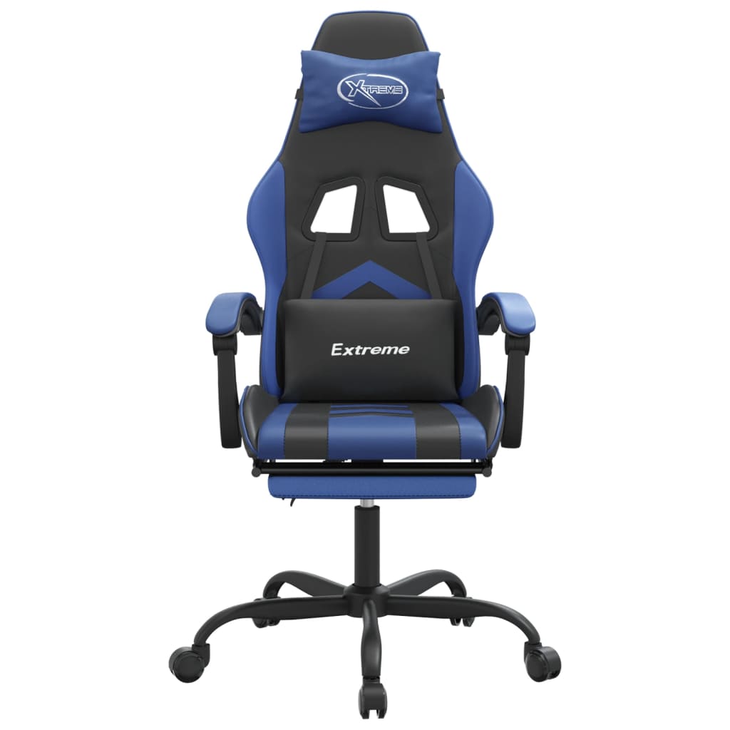 Sedia da Gaming con Poggiapiedi Nero e Blu in Similpelle