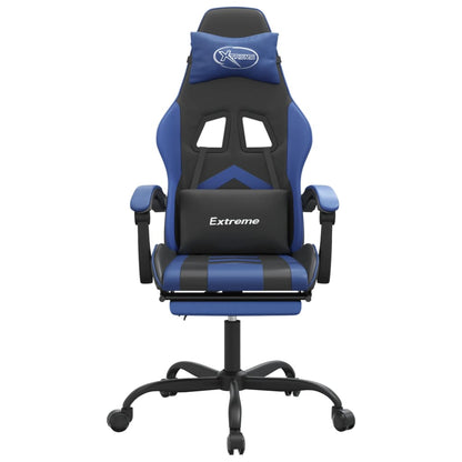 Sedia da Gaming con Poggiapiedi Nero e Blu in Similpelle
