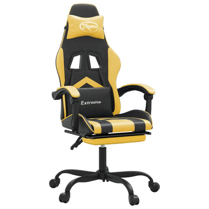 Sedia da Gaming con Poggiapiedi Nero e Oro in Similpelle