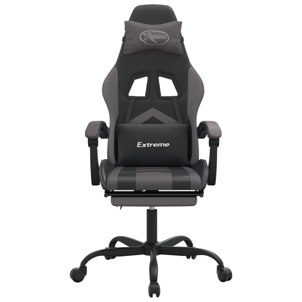 Sedia da Gaming con Poggiapiedi Nero e Grigio in Similpelle