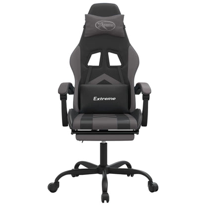 Sedia da Gaming con Poggiapiedi Nero e Grigio in Similpelle