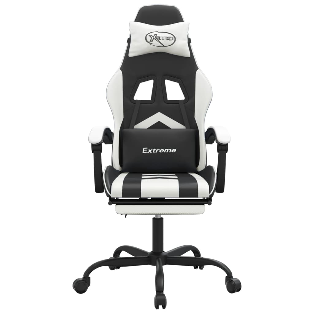 Sedia da Gaming con Poggiapiedi Nero e Bianco in Similpelle