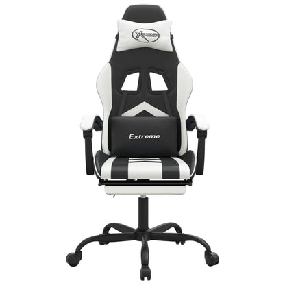 Sedia da Gaming con Poggiapiedi Nero e Bianco in Similpelle