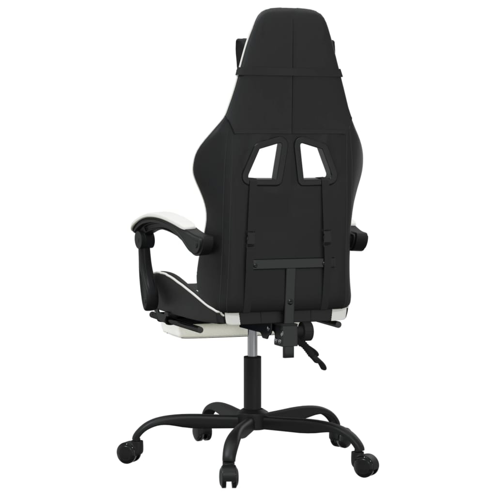 Sedia da Gaming con Poggiapiedi Nero e Bianco in Similpelle