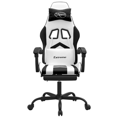 Sedia da Gaming con Poggiapiedi Bianco e Nero in Similpelle