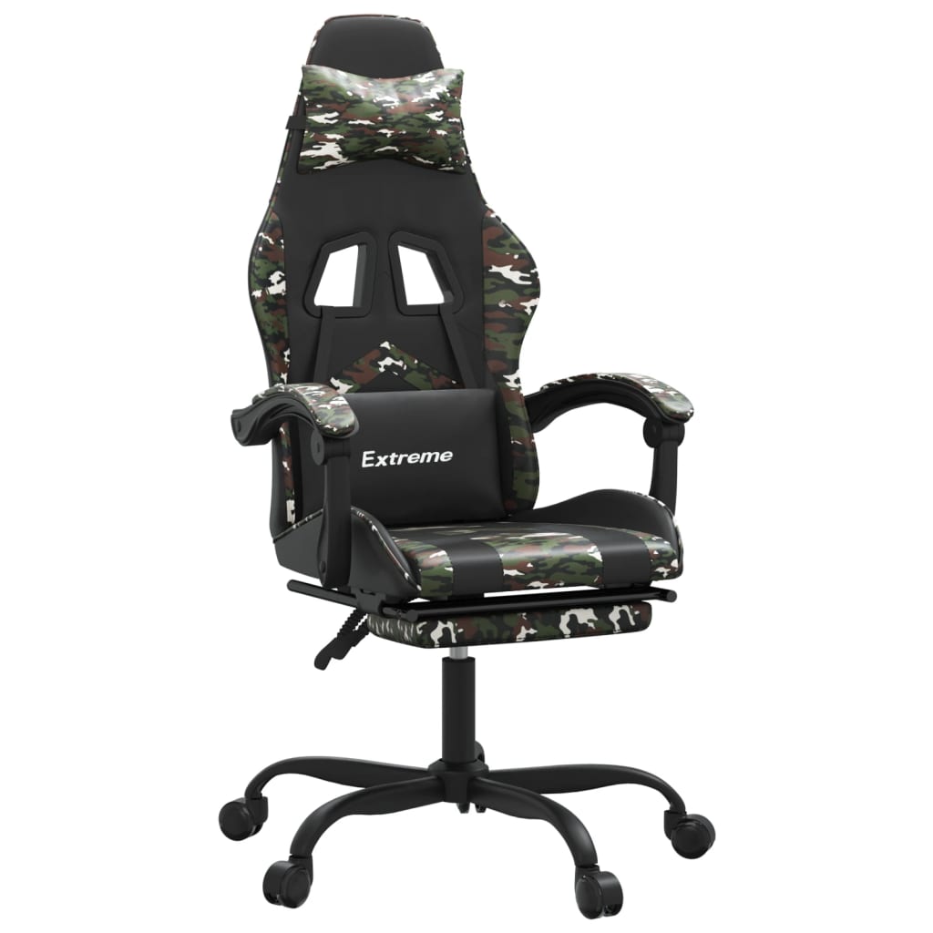 Sedia da Gaming con Poggiapiedi Nero e Mimetico in Similpelle