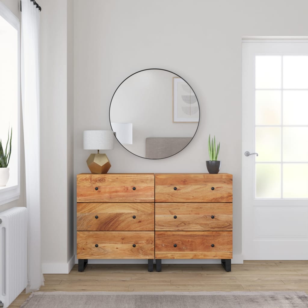 Credenze 2pz 60x33x75 cm in Legno Massello di Acacia