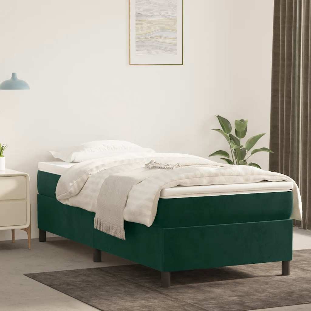 Struttura Letto a Rete a Molle Verde Scuro 100x200 cm in Velluto