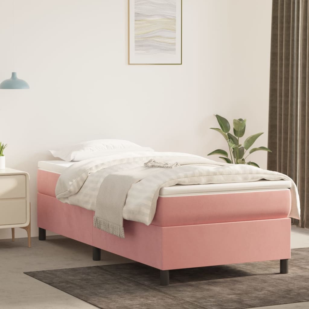 Struttura Letto a Rete a Molle Rosa 100x200 cm in Velluto