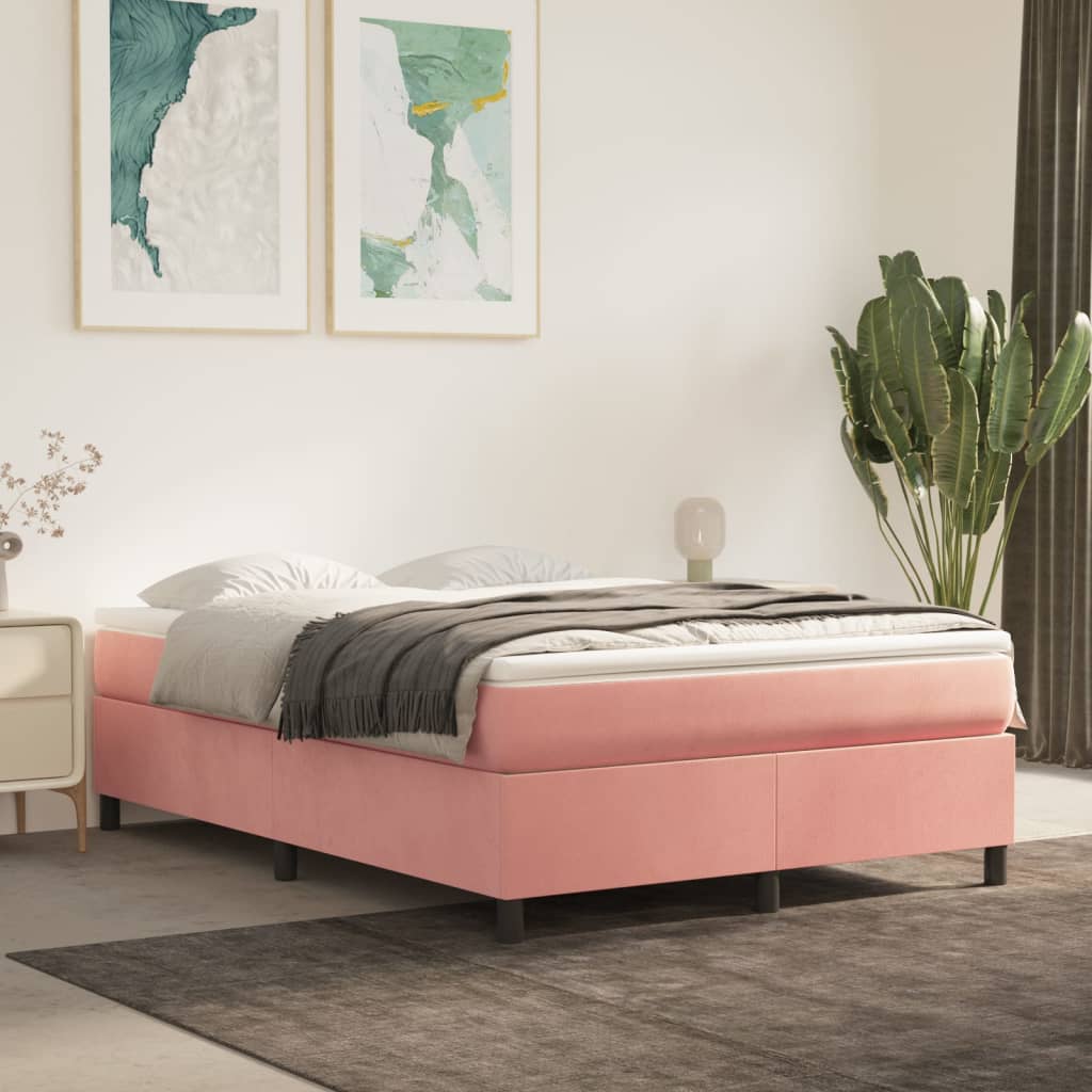 Struttura Letto a Rete a Molle Rosa 140x190 cm in Velluto