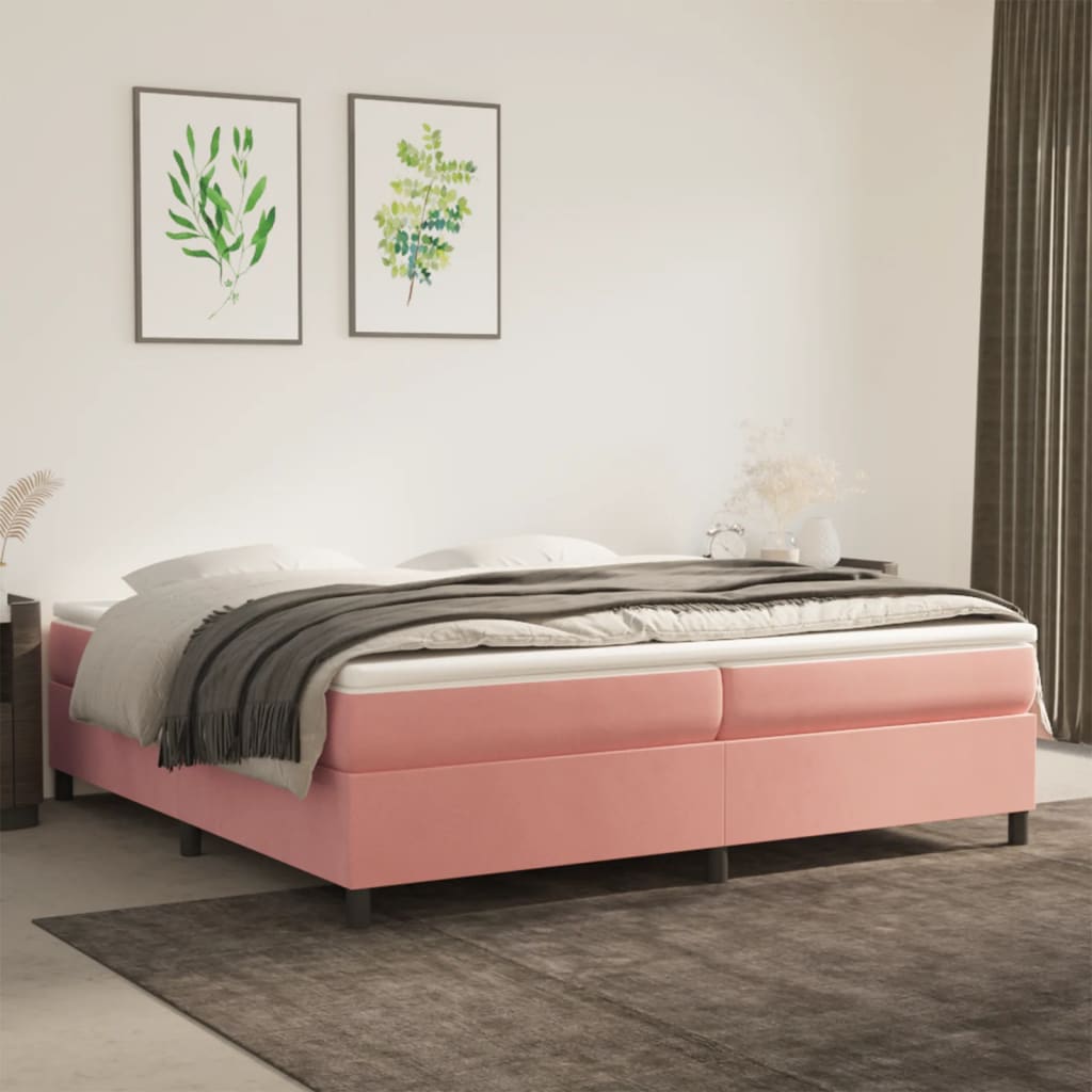 Struttura Letto a Rete a Molle Rosa 200x200 cm in Velluto