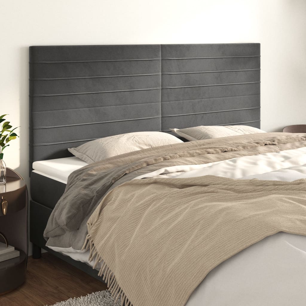 Testiera 4 pz Grigio Scuro 80x5x78/88 cm in Velluto