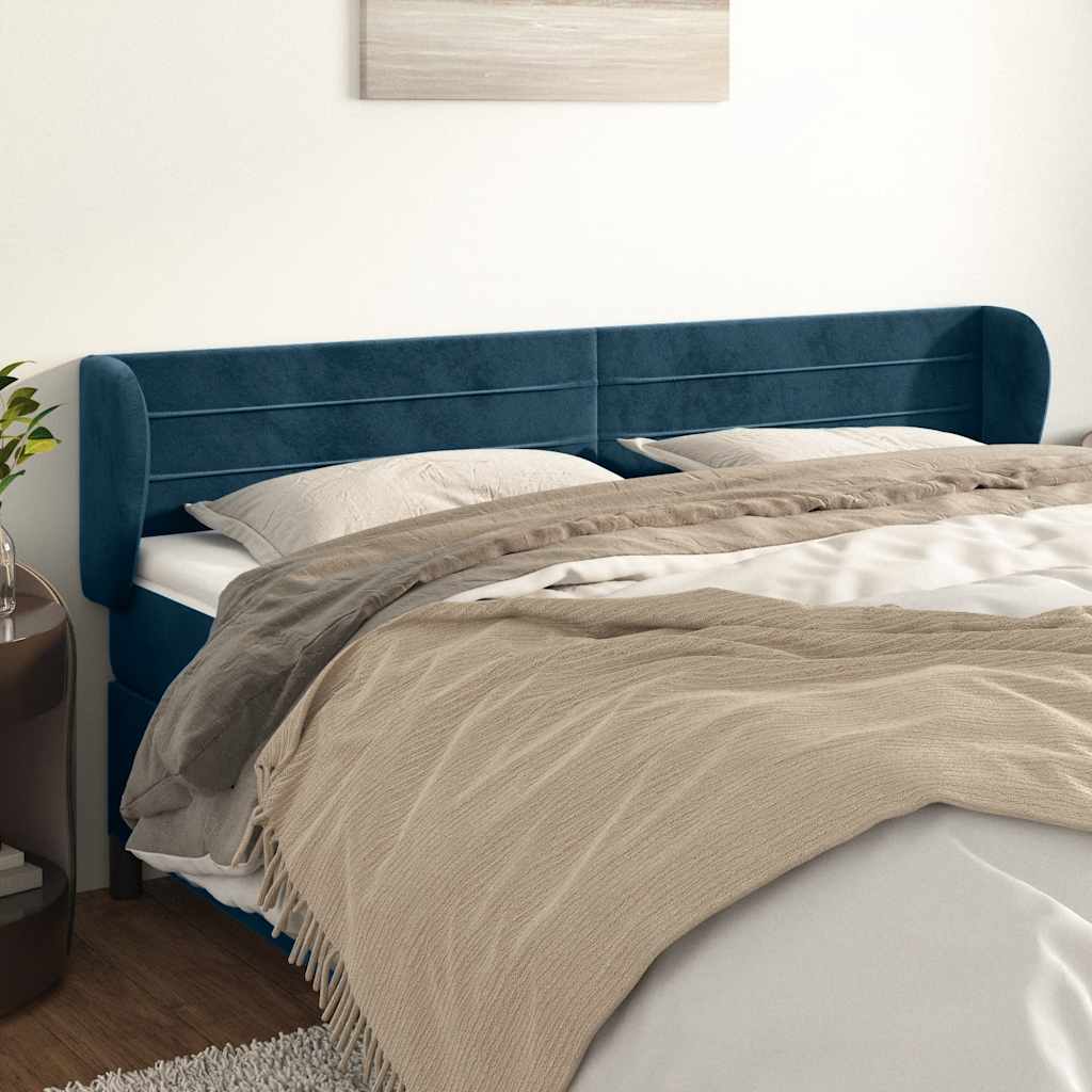 Testiera ad Orecchio Blu Scuro 163x23x78/88 cm in Velluto