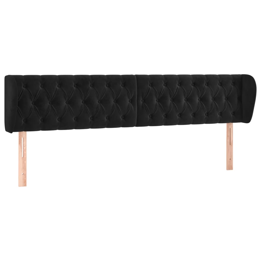 Testiera ad Orecchio Nera 183x23x78/88 cm in Velluto