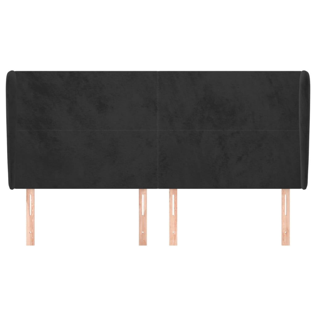 Testiera ad Orecchio Nera 203x23x118/128 cm in Velluto