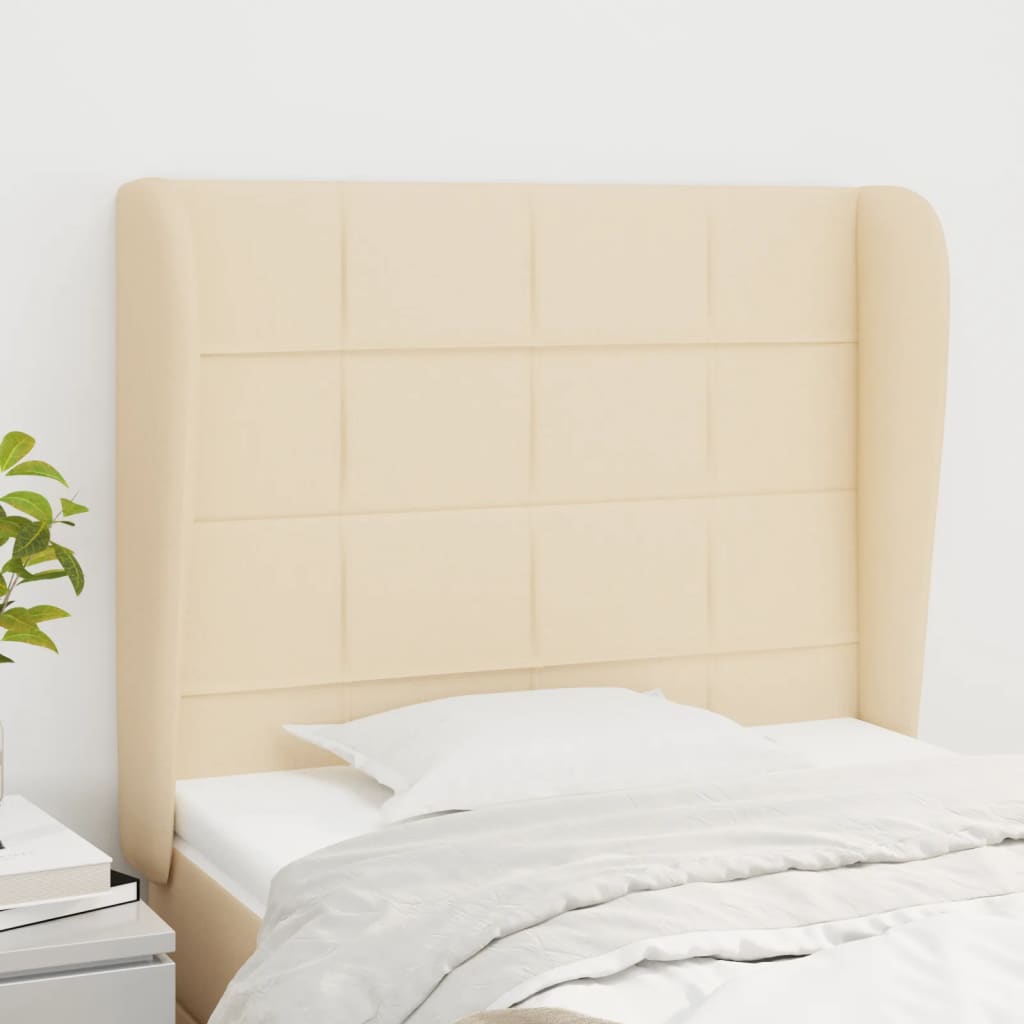 Testiera ad Orecchio Crema 93x23x118/128 cm in Tessuto