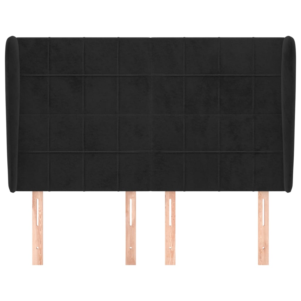 Testiera ad Orecchio Nera 147 x 23 x 118/128 cm in Velluto