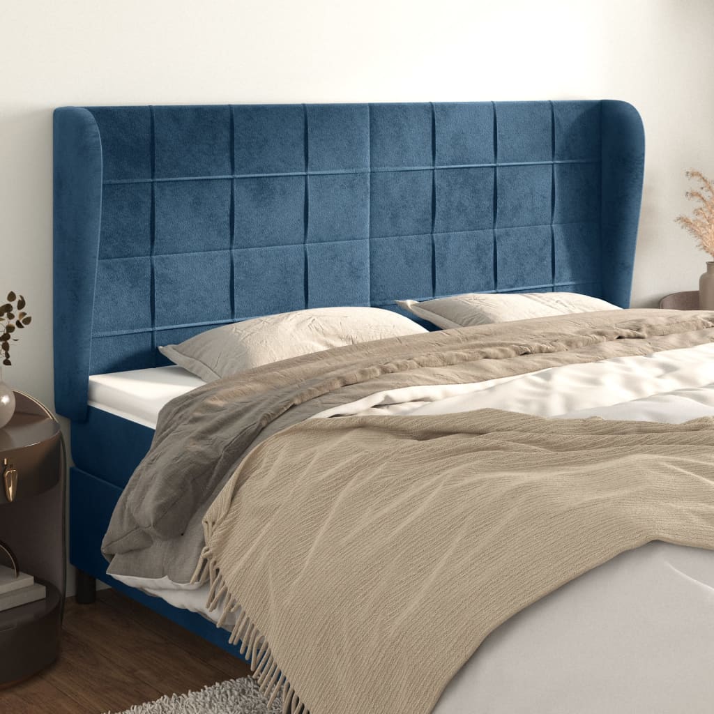 Testiera ad Orecchio Blu Scuro 183x23x118/128 cm in Velluto