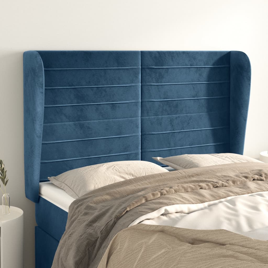 Testiera ad Orecchio Blu Scuro 147x23x118/128cm in Velluto