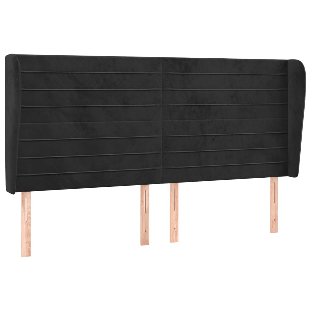 Testiera ad Orecchio Nera 183x23x118/128 cm in Velluto