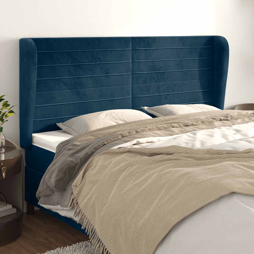 Testiera ad Orecchio Blu Scuro 203x23x118/128 cm in Velluto