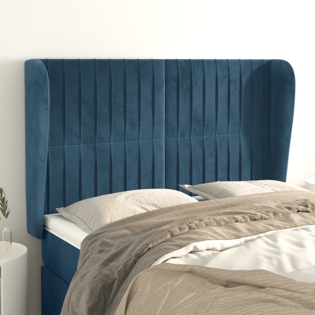 Testiera ad Orecchio Blu Scuro 147x23x118/128cm in Velluto