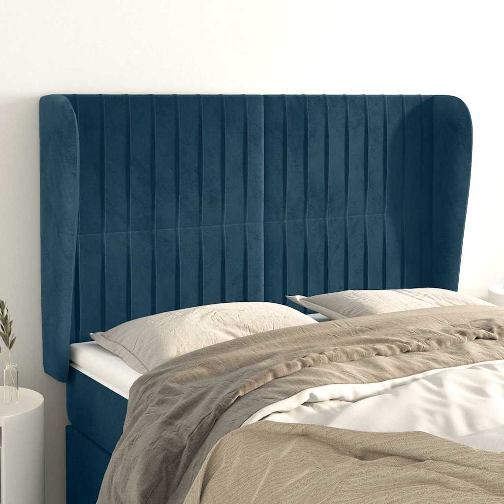 Testiera ad Orecchio Blu Scuro 147x23x118/128cm in Velluto