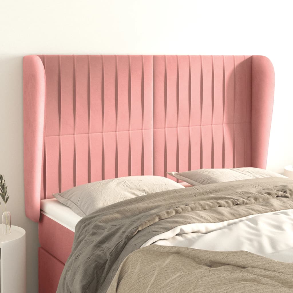 Testiera ad Orecchio Rosa 147x23x118/128 cm in Velluto