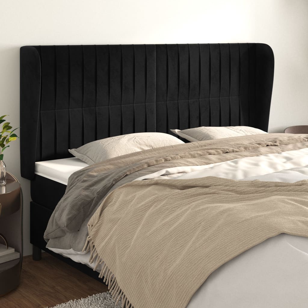 Testiera ad Orecchio Nera 163x23x118/128 cm in Velluto