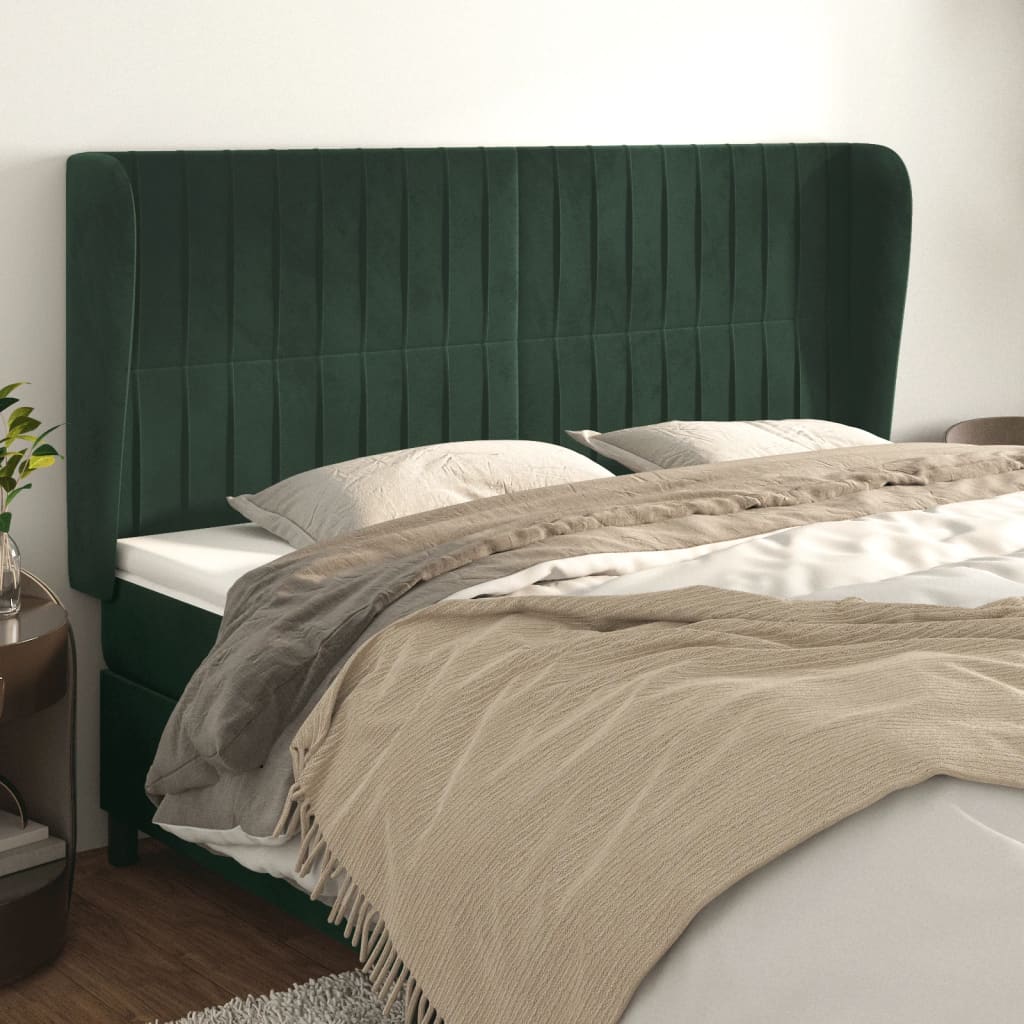 Testiera ad Orecchio Verde Scuro 163x23x118/128cm in Velluto
