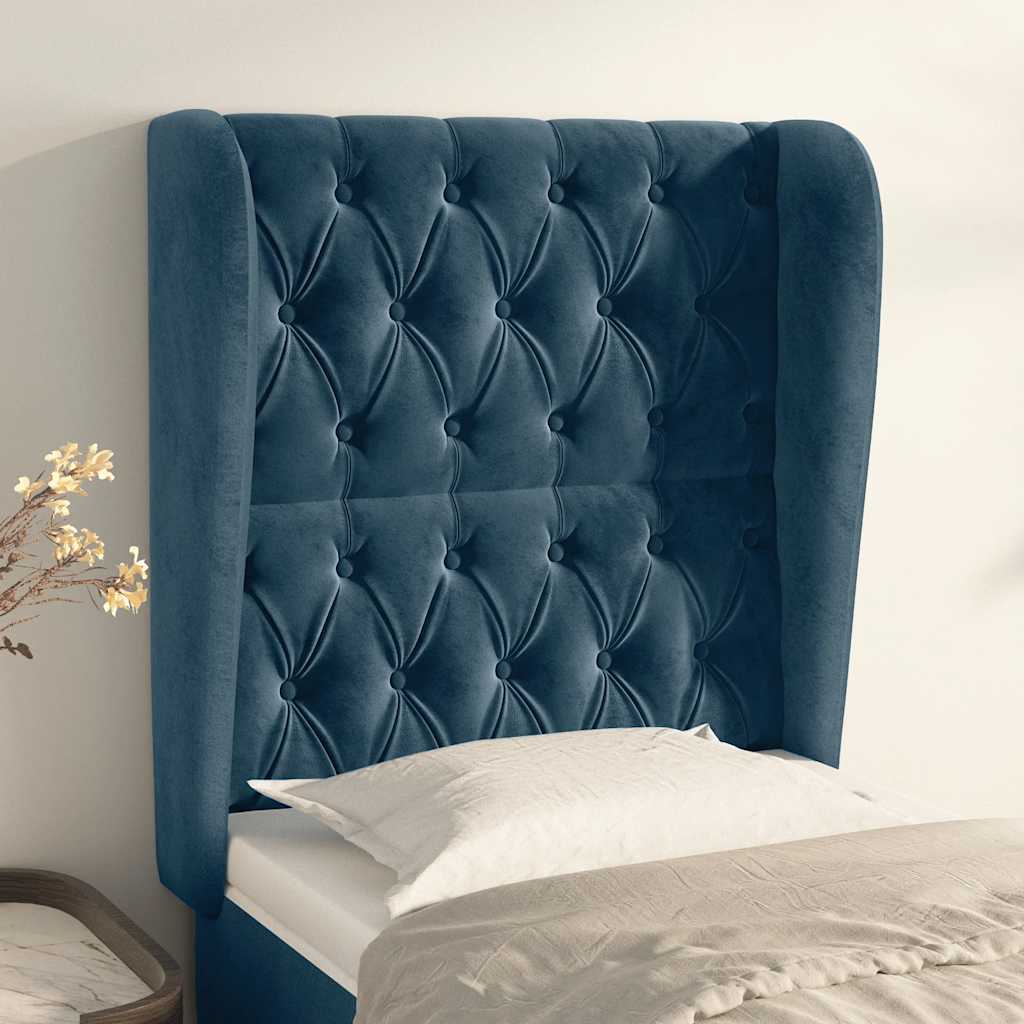 Testiera ad Orecchio Blu Scuro 83x23x118/128 cm in Velluto