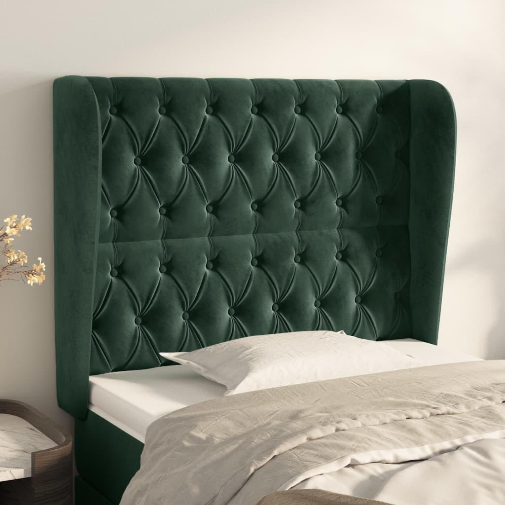 Testiera ad Orecchio Verde Scuro 103x23x118/128cm in Velluto