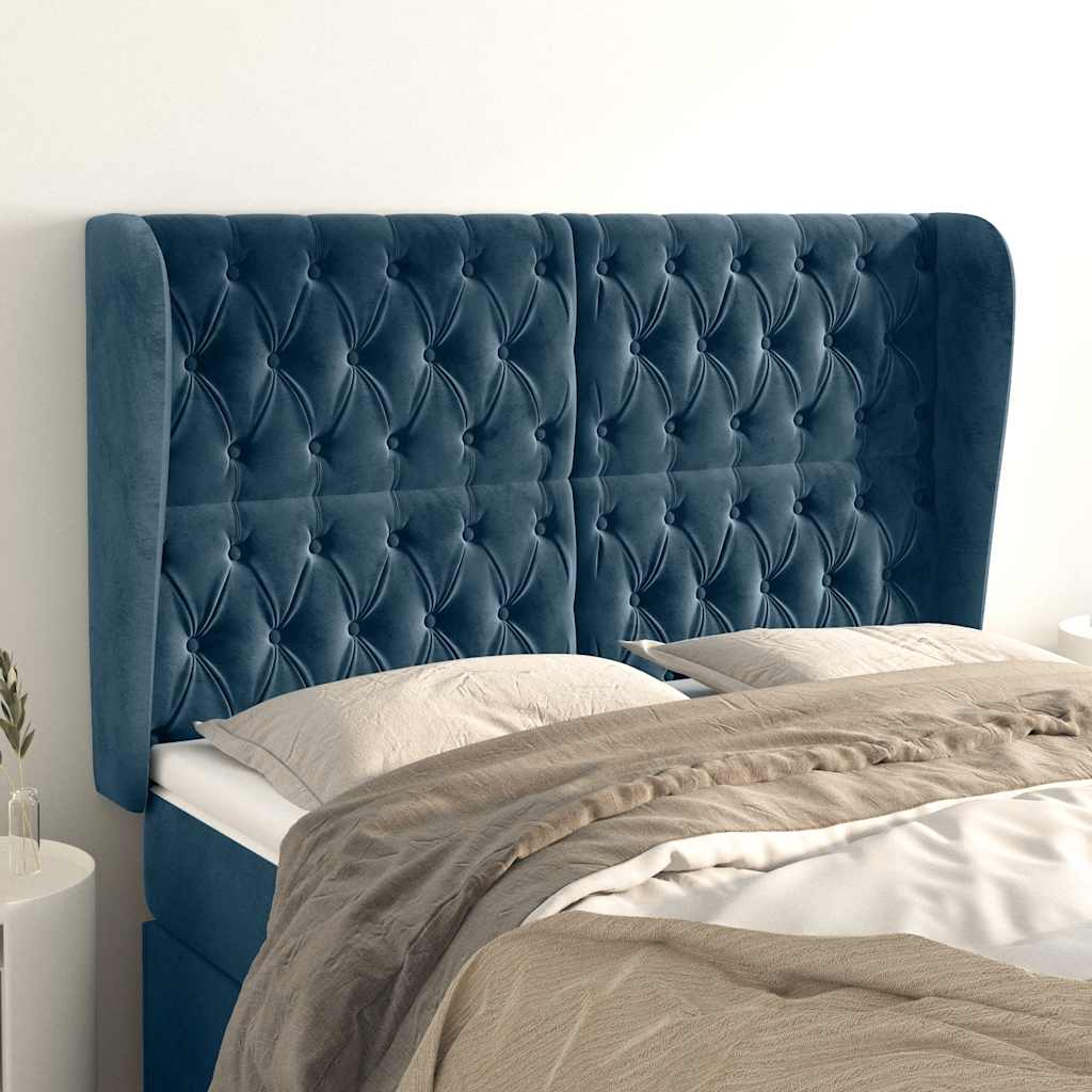 Testiera ad Orecchio Blu Scuro 163x23x118/128 cm in Velluto