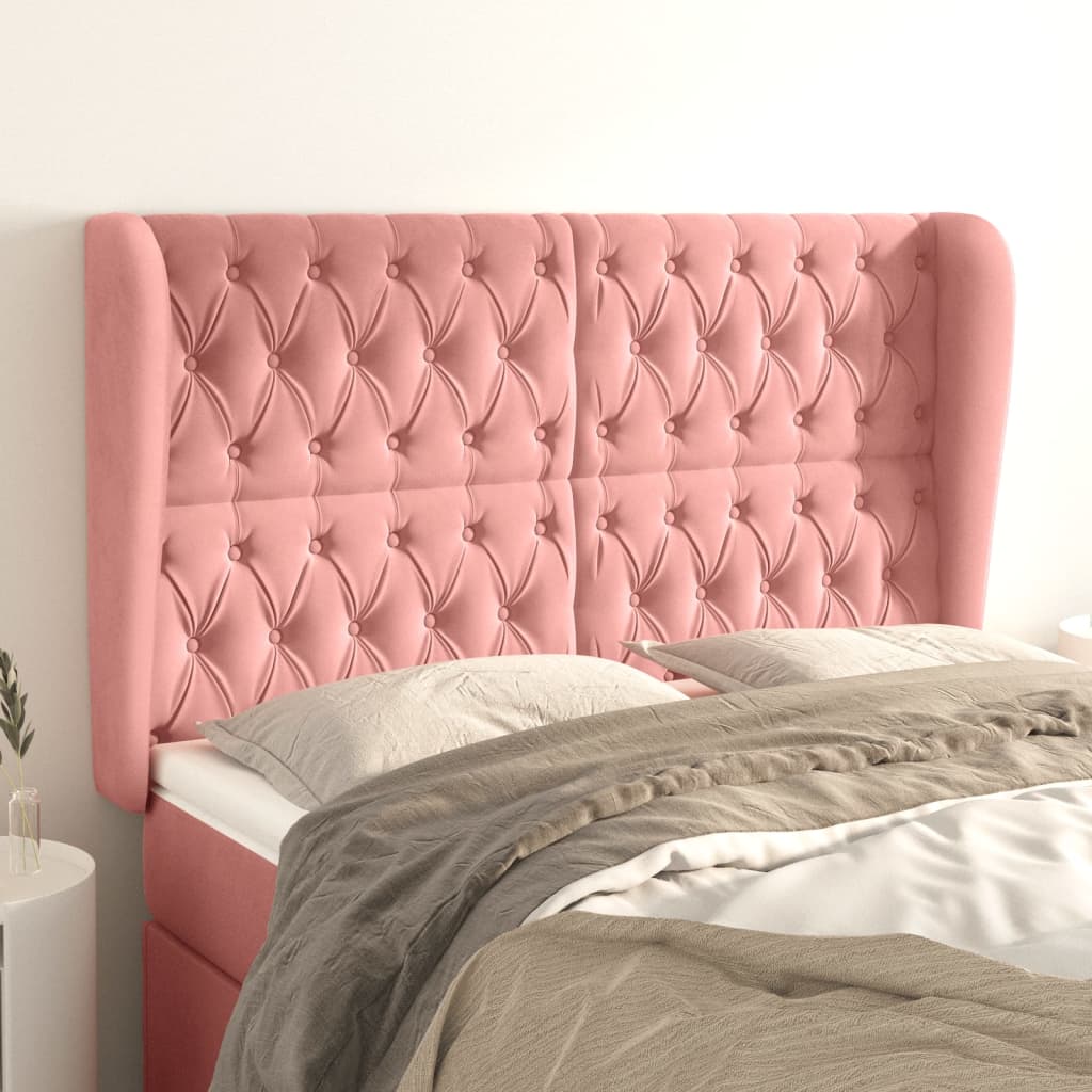 Testiera ad Orecchio Rosa 163x23x118/128 cm in Velluto