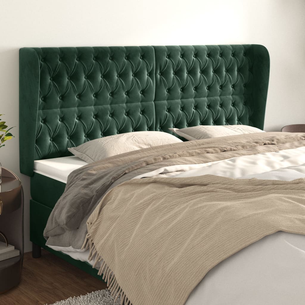 Testiera ad Orecchio Verde Scuro 183x23x118/128cm in Velluto
