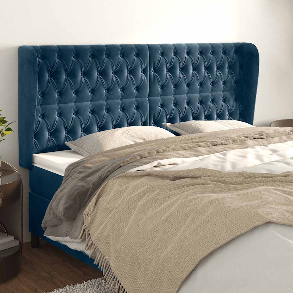 Testiera ad Orecchio Blu Scuro 183x23x118/128 cm in Velluto
