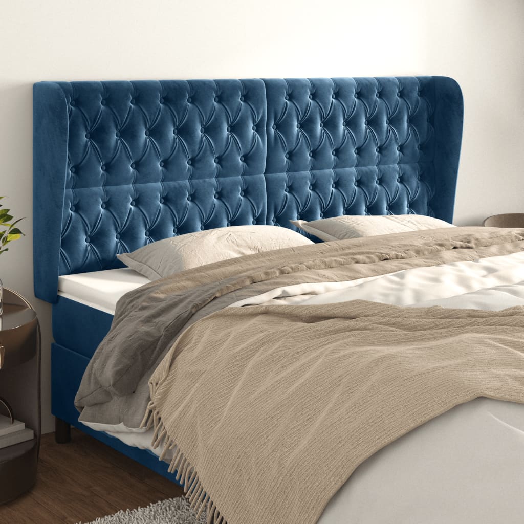 Testiera ad Orecchio Blu Scuro 183x23x118/128 cm in Velluto