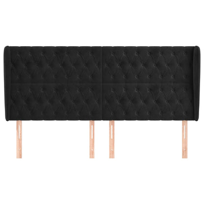 Testiera ad Orecchio Nera 203x23x118/128 cm in Velluto