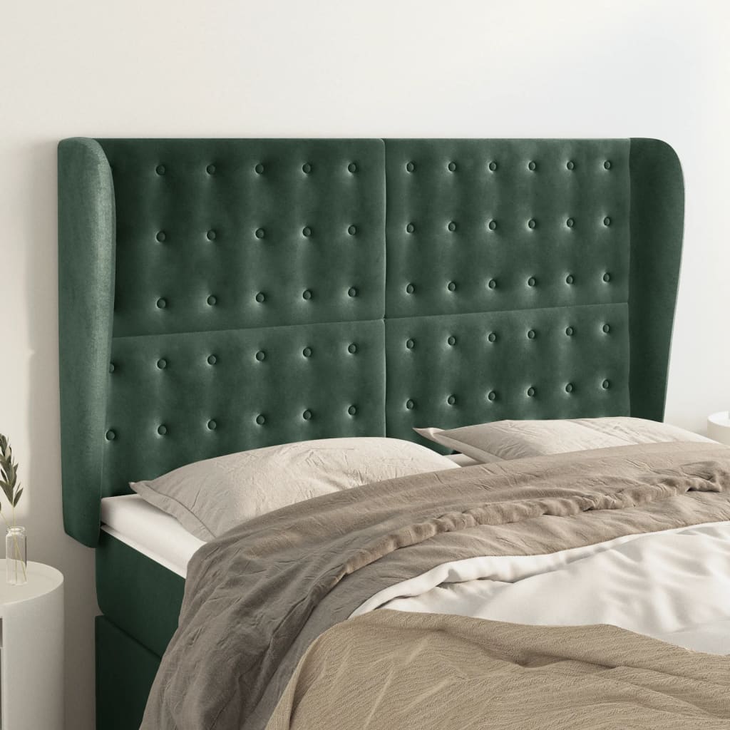 Testiera ad Orecchio Verde Scuro 147x23x118/128cm in Velluto