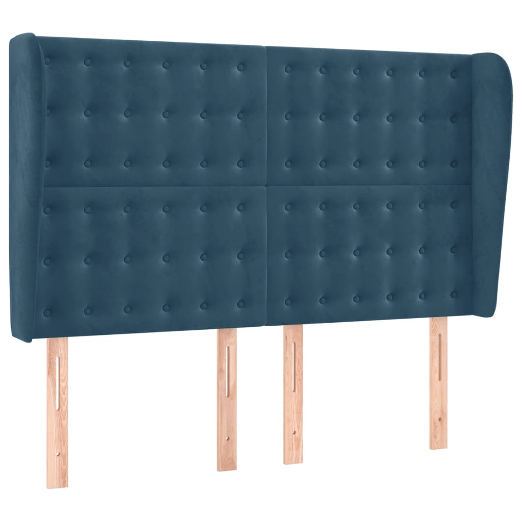 Testiera ad Orecchio Blu Scuro 147x23x118/128cm in Velluto