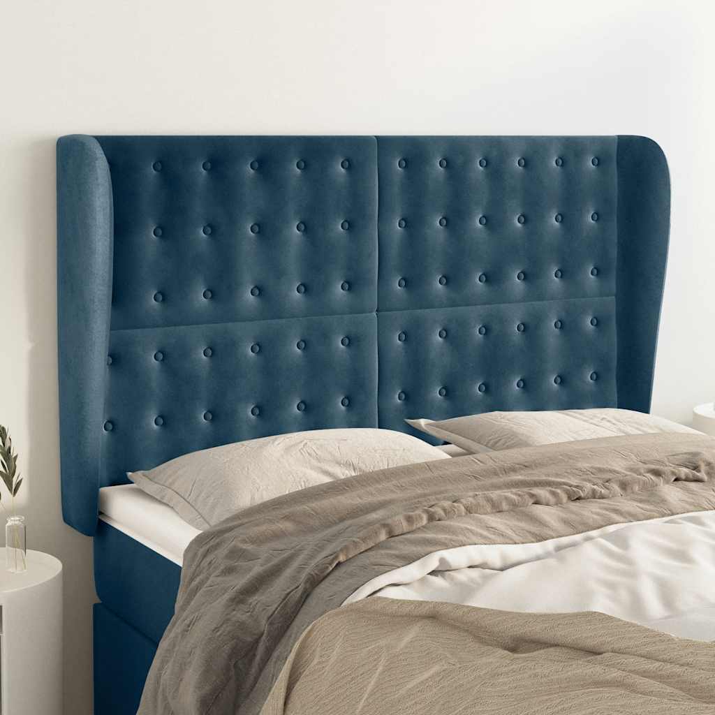 Testiera ad Orecchio Blu Scuro 147x23x118/128cm in Velluto