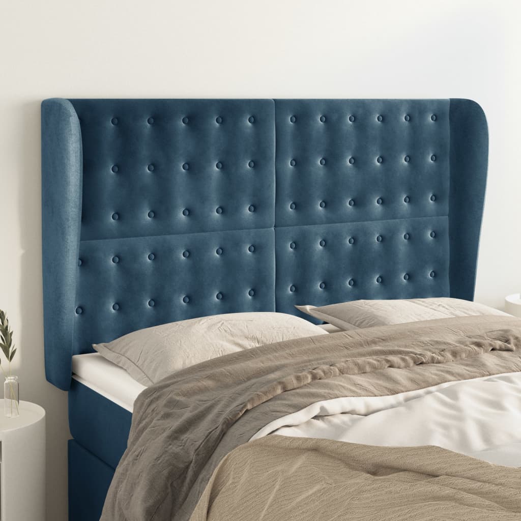 Testiera ad Orecchio Blu Scuro 147x23x118/128cm in Velluto